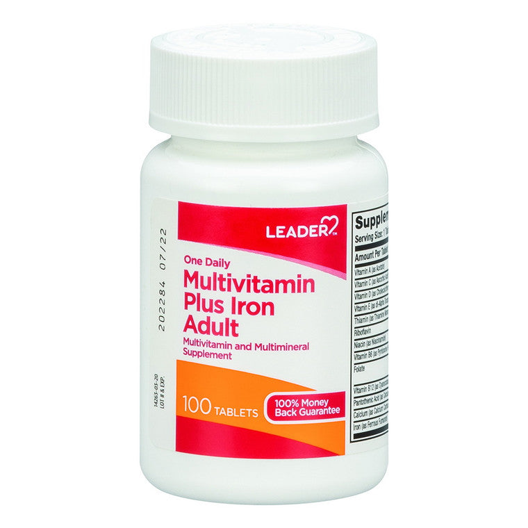 Leader One Daily Adult Multivitamin Plus Iron Tablets 100Ct