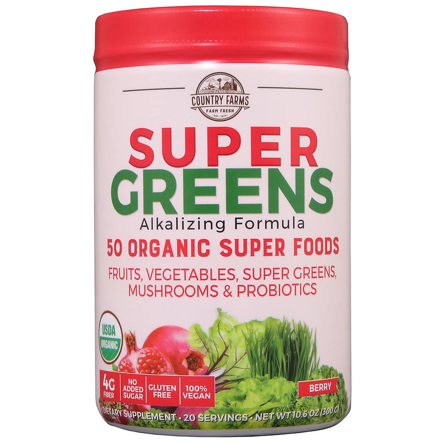 Country Farms Super Greens 50 Organic Super Foods Powder Berry 10.6 Oz
