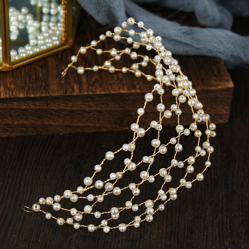 Mesh minimalist pearl hollow headwear