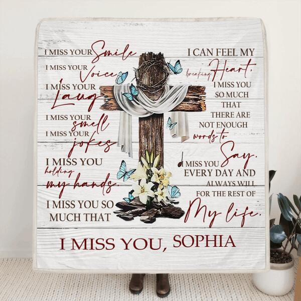 Personalized Memorial Quilt/Fleece Blanket - Memorial Gift For Loss Of Family Members/Friends - I Miss You