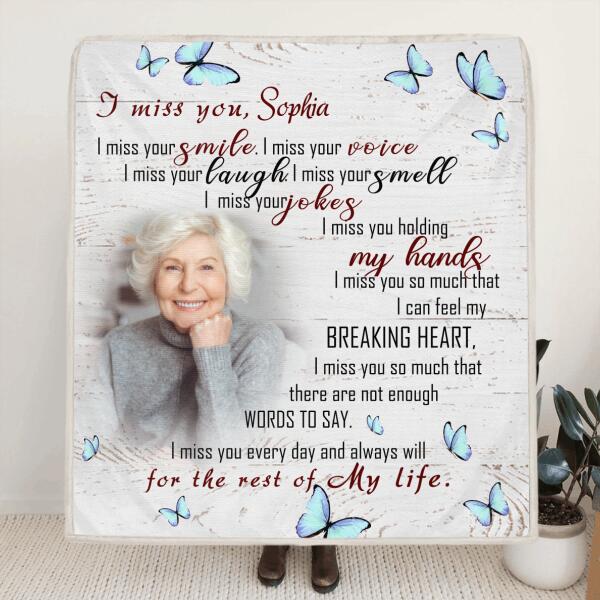 Personalized Memorial Quilt/Fleece Blanket - Memorial Gift For Loss Of Family Members/Friends - I Miss You