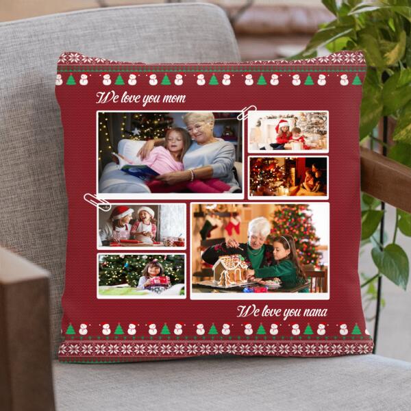 Personalized Photo Quilt/Fleece Blanket/Pillow Cover - Up to 6 Photos - Best Gift For Couple/Family - We Love You Mom