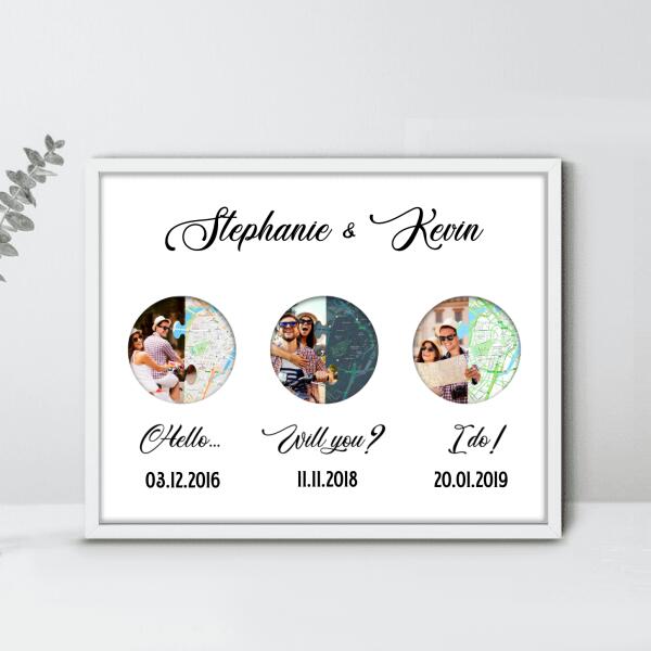 Personalized Poster - Custom Maps & Photos - Gifts for Couples, Lovers, Husband and Wife - Hello, Will you, I do