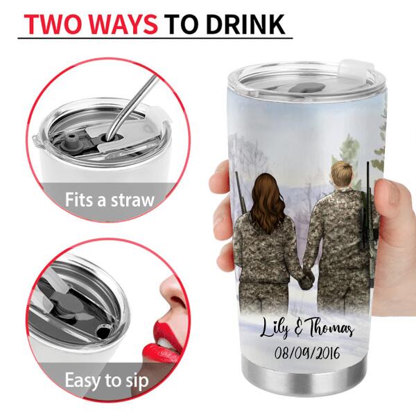Personalized Hunting Tumbler - Hunting Couple Holding Hands Tumbler - The couple that hunts together stays together
