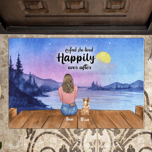 Personalized Dog Mom Doormat - Gift For Dog Lover With Up to 4 Dogs - And She Lived Happily Ever After