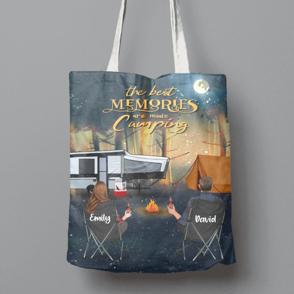 Personalized Night Camping Canvas Bag - Couple/Parents With Up to 3 Kids And 4 Pets - Best Gift For Camping Lover - The Best Memories Are Made Camping