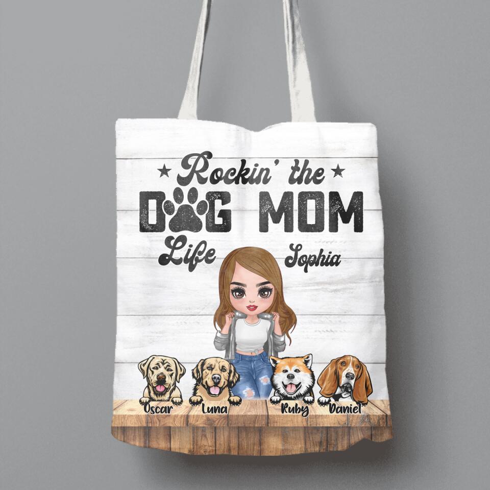 Personalized Dog Mom Front Canvas Bag - Gifts For Dog Lover With Up to 4 Dogs - Rockin' The Dog Mom Life