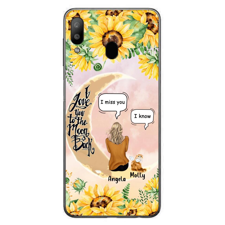 Personalized Memorial Cat Sun Flower Phone Case - Up to 6 Cats - Memorial Gift Idea For Cat Lover - I Love You To The Moon And Back - Case For iPhone And Samsung