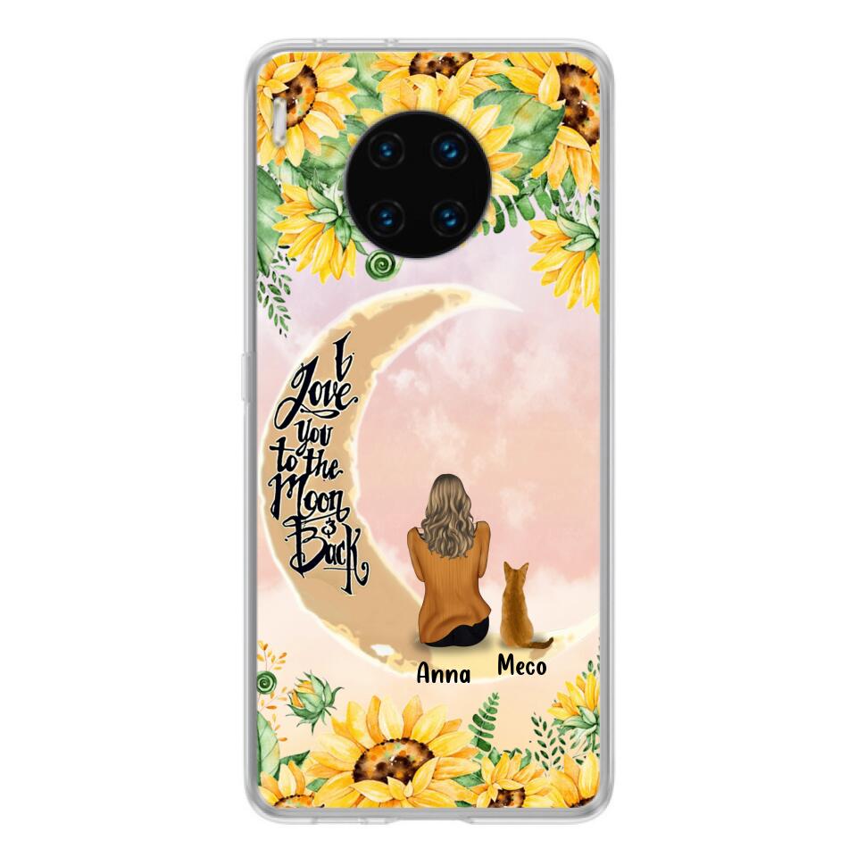 Personalized Cat Sun Flower Phone Case - Up to 6 Cats - Gift Idea For Cat Lover - I Love You To The Moon And Back - Case For Xiaomi, Oppo And Huawei