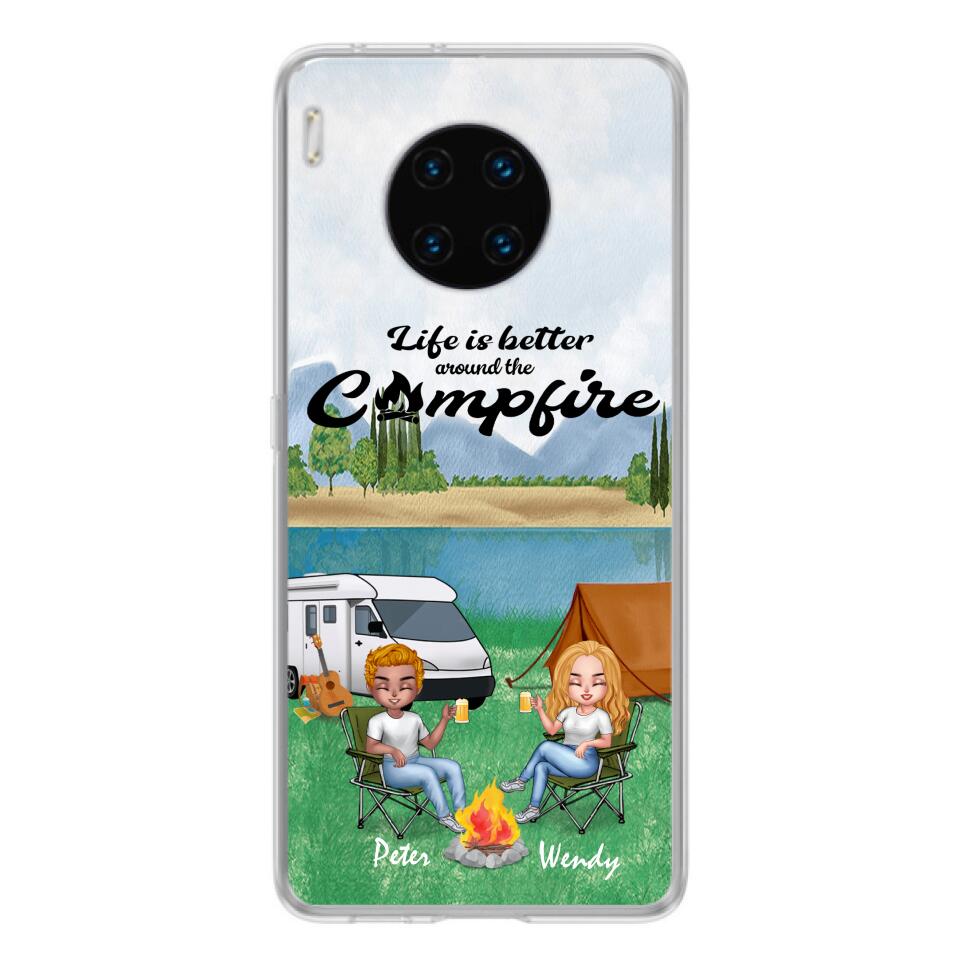 Personalized Camping Chibi Phone Case - Couple With Up to 2 Dogs - Gift Idea For Camping Lover - Case For Xiaomi, Oppo And Huawei