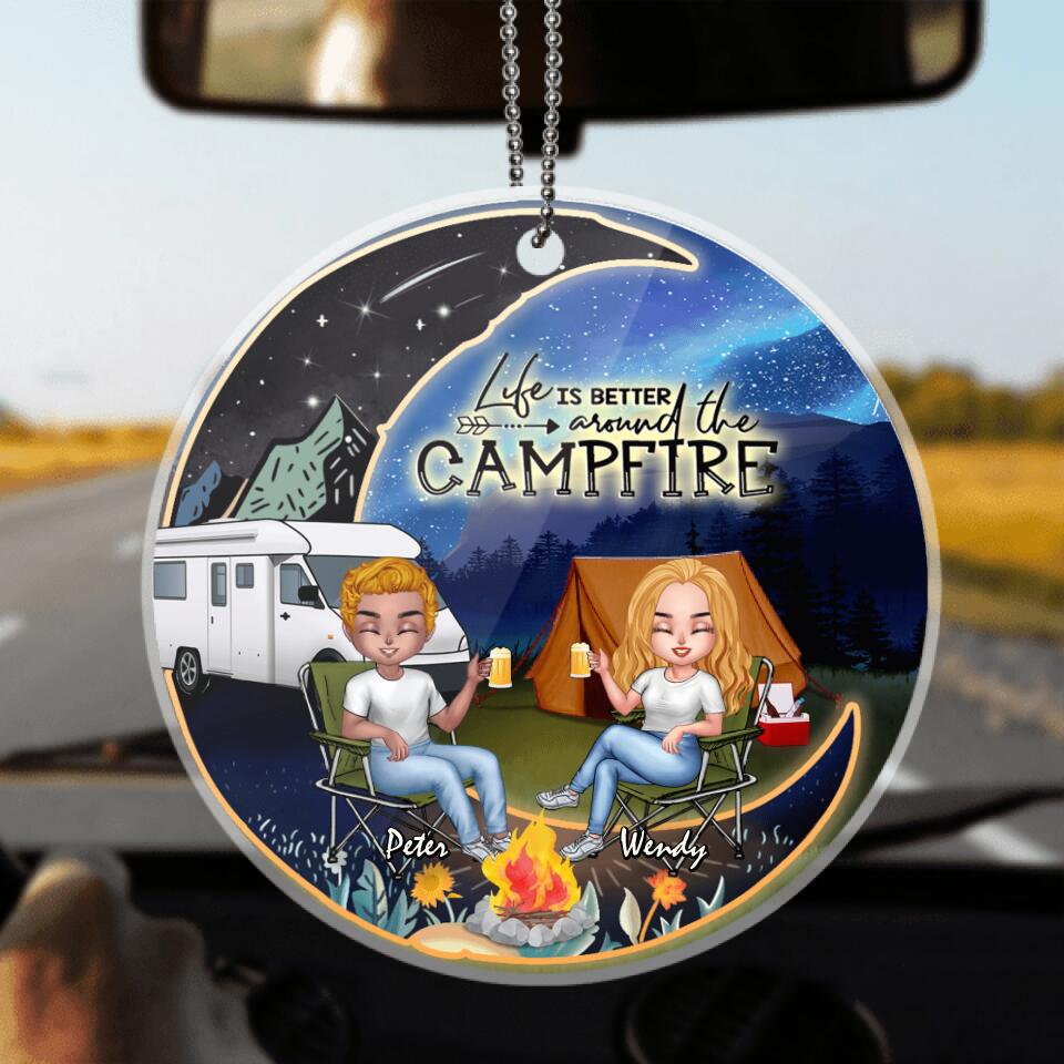 Personalized Camping Moon Night Chibi Ornament - Couple With Up to 3 Dogs - Gift Idea For Camping lover - Making Memories One Campsite At A Time