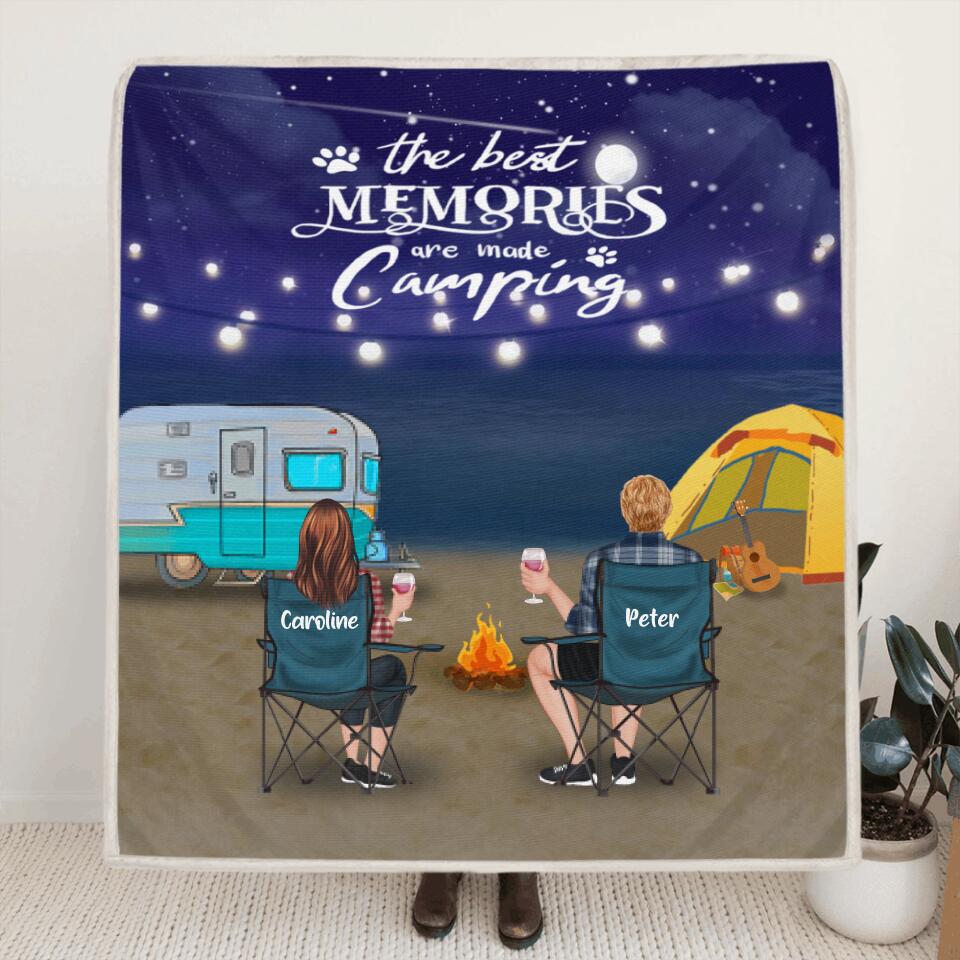 Personalized Beach Night Camping Quilt/Fleece Blanket - Couple/Parents With Up to 3 Kids And 6 Pets - Gift Idea For Couple/Family/Camping Lover - The Best Memories Are Made Camping