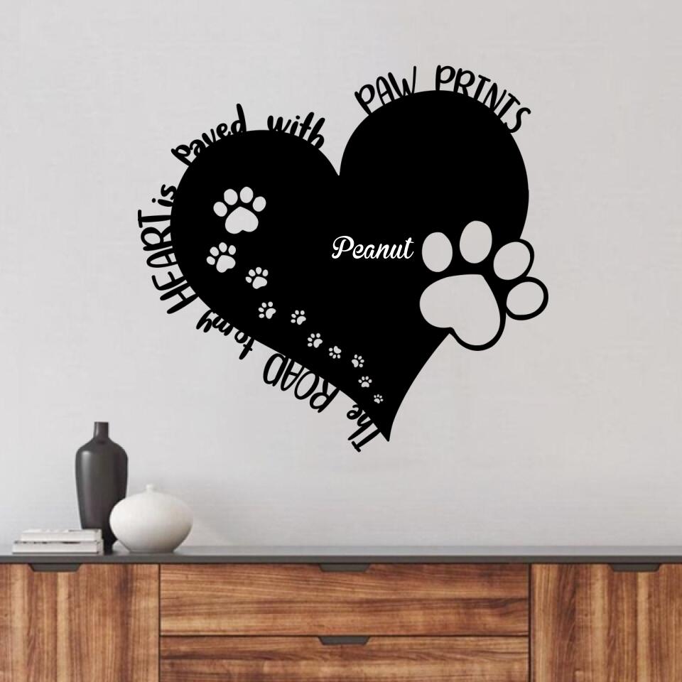 Personalized The Road To My Heart Is Paved With Pawprints Meaning Monogram Metal Sign - Up to 3 Pets - Gift Idea For Dog/Cat Lover