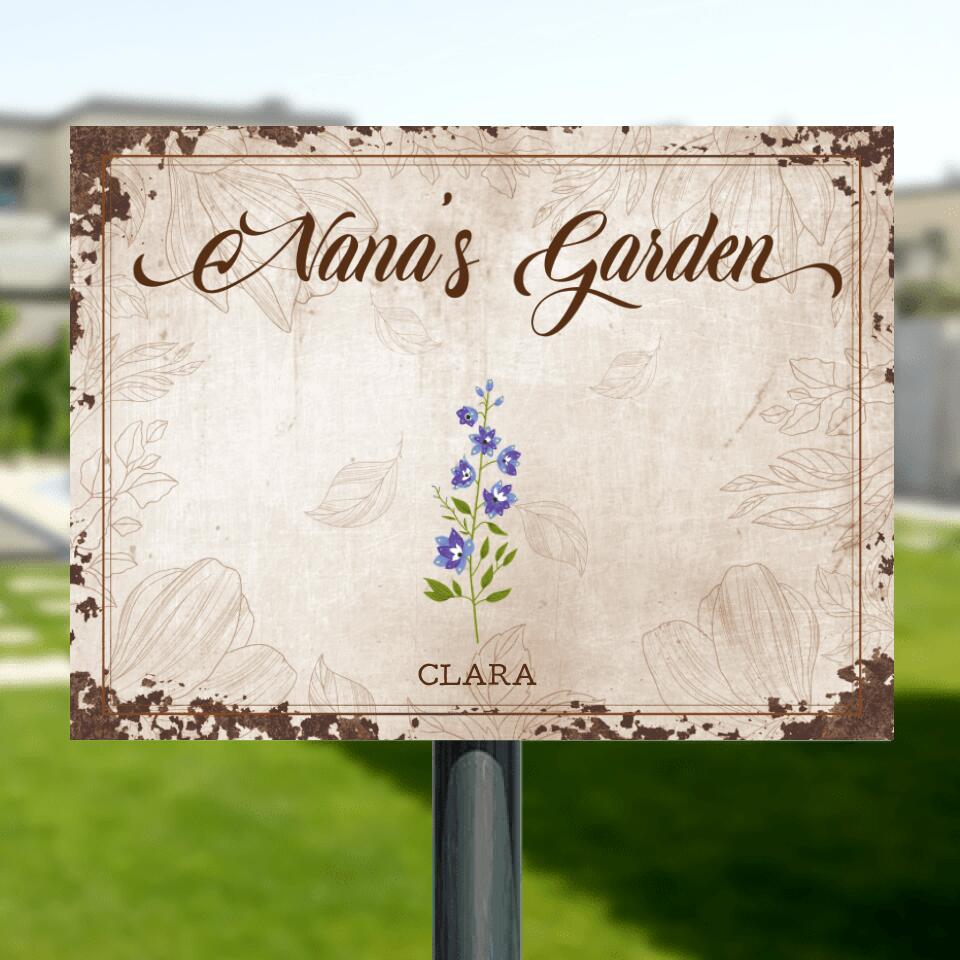 Personalized Nana's Garden Metal Sign - Gift Idea For Grandma With Up to 9 Grandkids