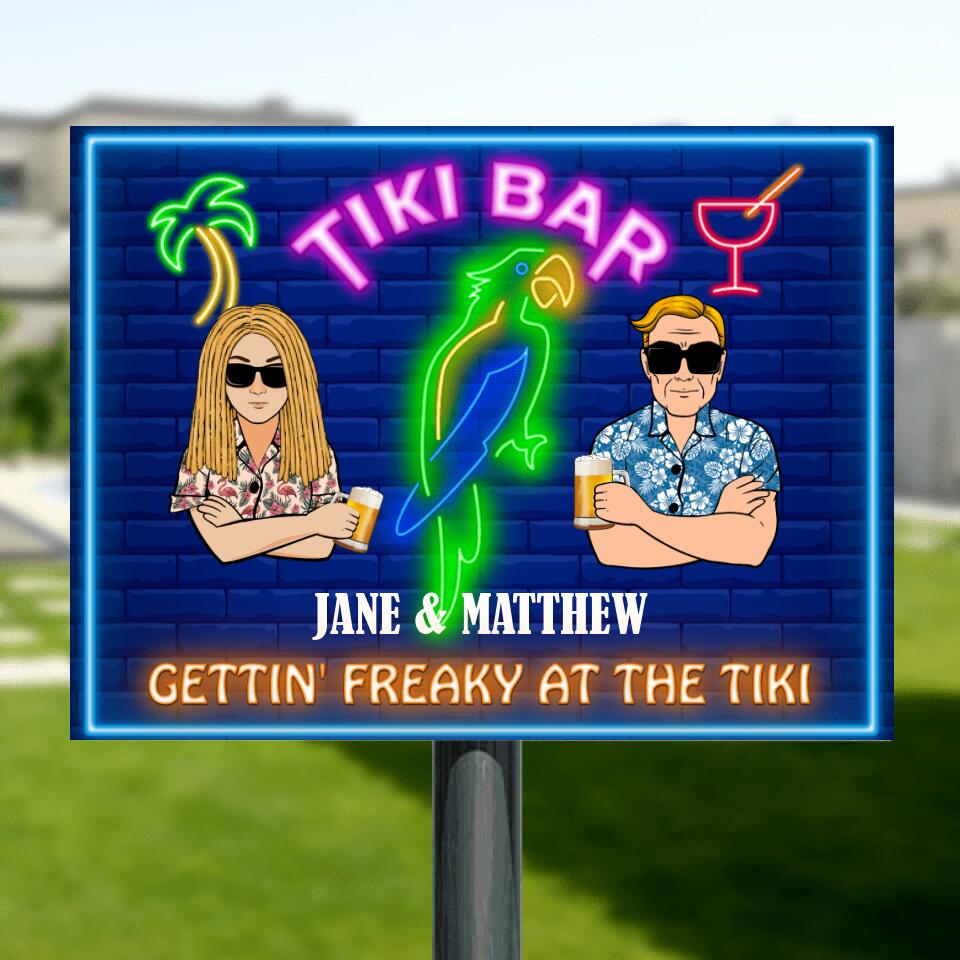 Personalized Tiki Bar Metal Sign - Gift For Couple/Single/Bar Lovers - Tiki Bar Gettin' Freaky At The Tiki