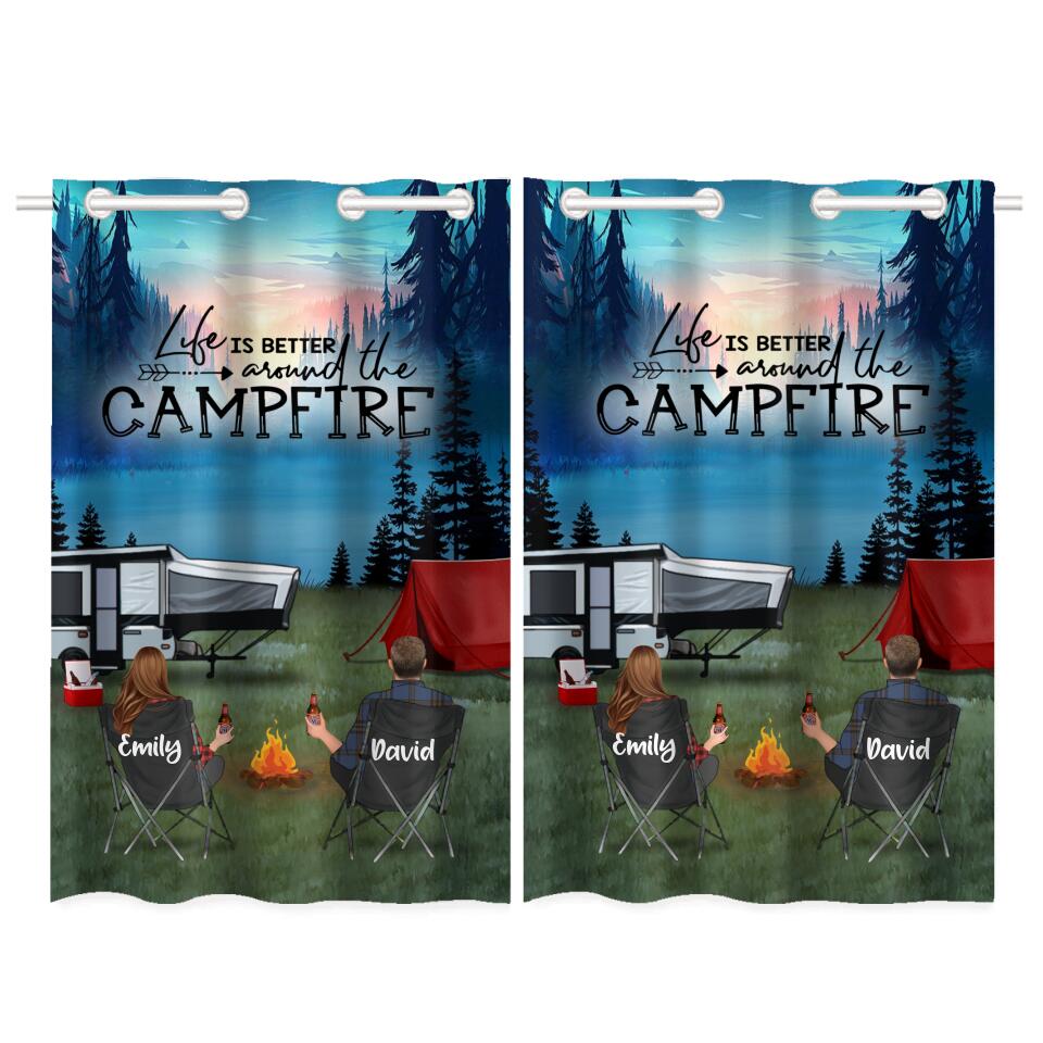 Personalized Camping Window Curtain - Gift Idea For Camping Lover - Couple/Parents With Up to 3 Kids And 4 Pets - Life Is Better Around The Campfire