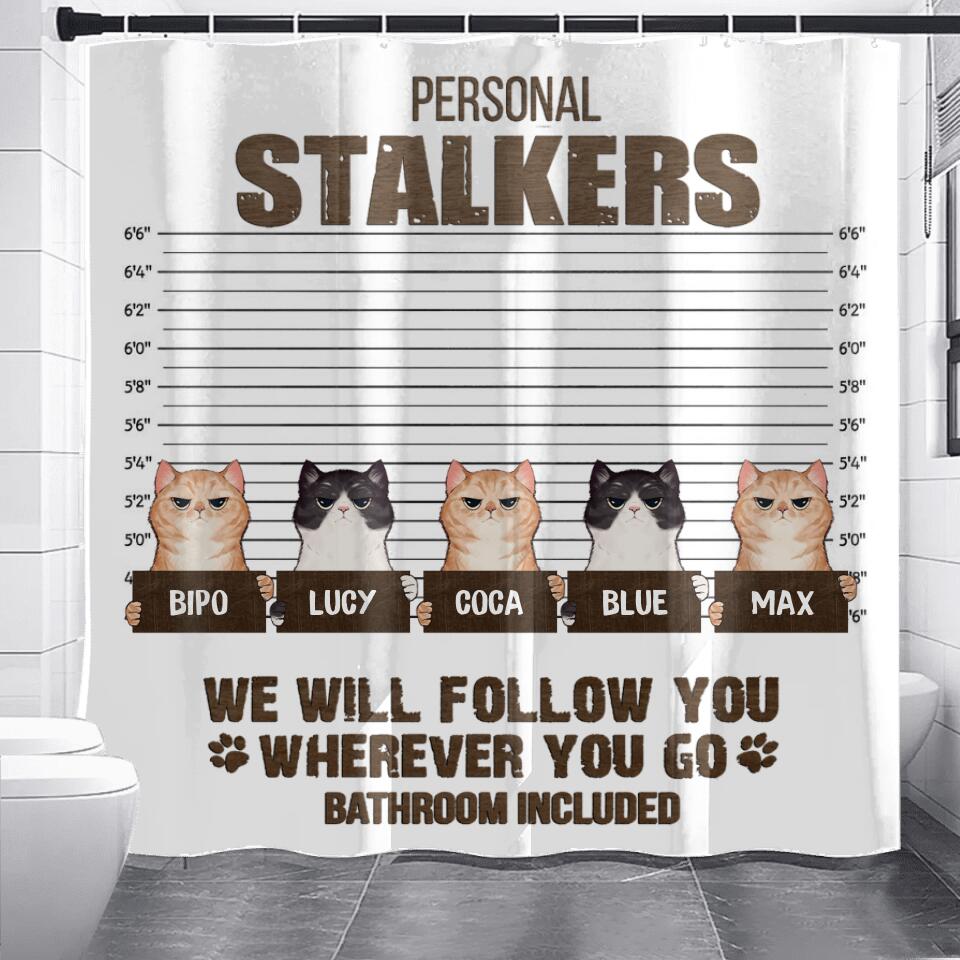 Personalized Cat Shower Curtain - Gift For Cat Lovers With Up To 5 Cats - We Will Follow You