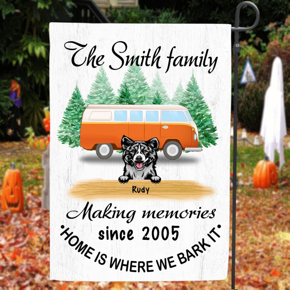 Personalized Dog Camper Flag Sign - Up to 5 Dogs - Best Gift For Dog Lover - Home Is Where We Bark It