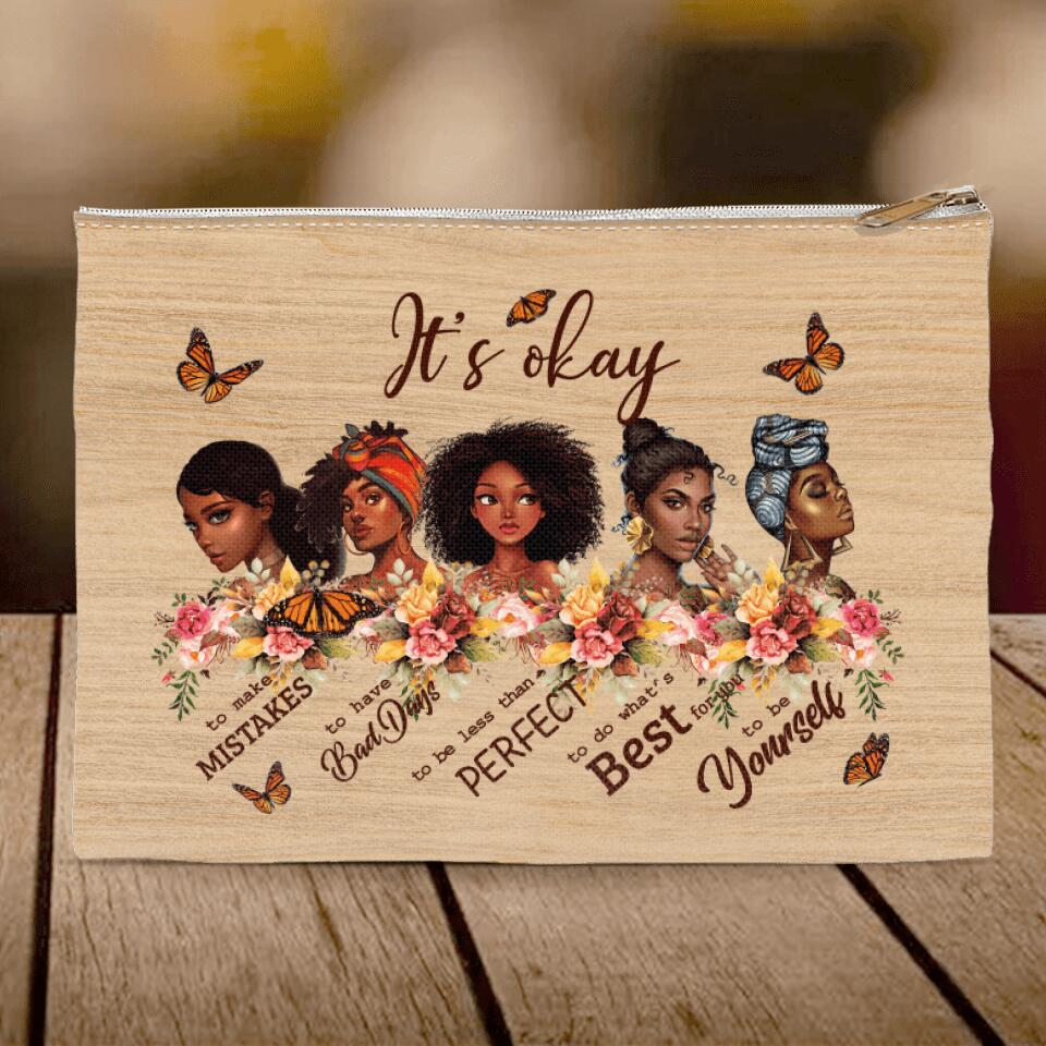 Personalized Black Girls Accessory Pouch - Gift Idea For Friends - It's Okay To Make Mistakes