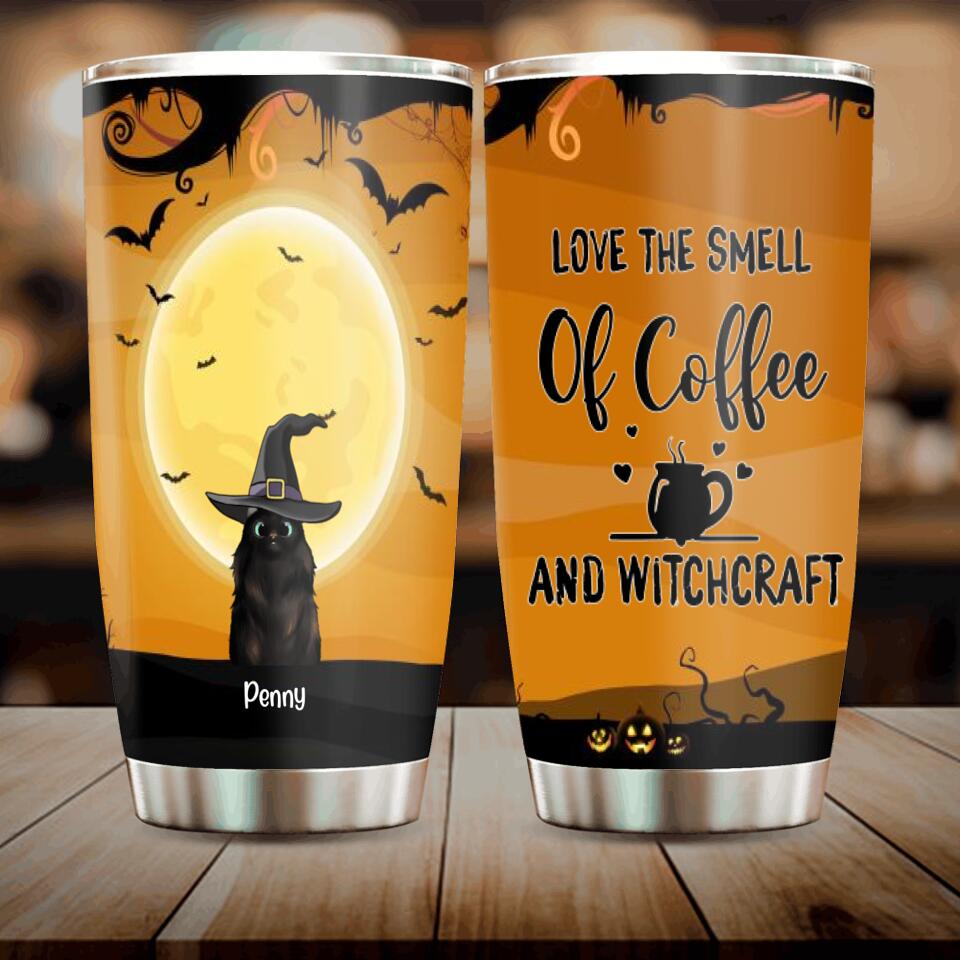 Personalized Halloween Cats Tumbler - Up to 3 Cats - Love The Smell Of Coffee And Witchcraft - B16ZKZ