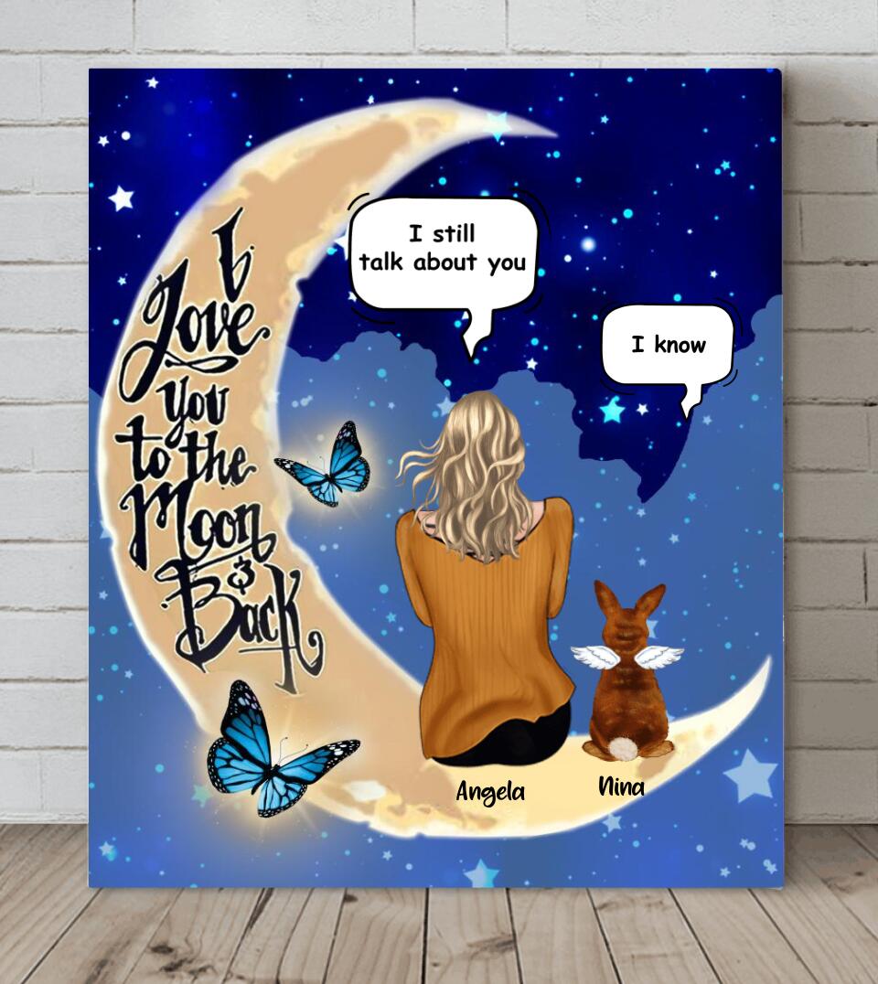 Personalized Memorial Rabbit Canvas - Up to 6 Rabbits - Memorial Gift For Rabbit Lovers - I Love You To The Moon & Back