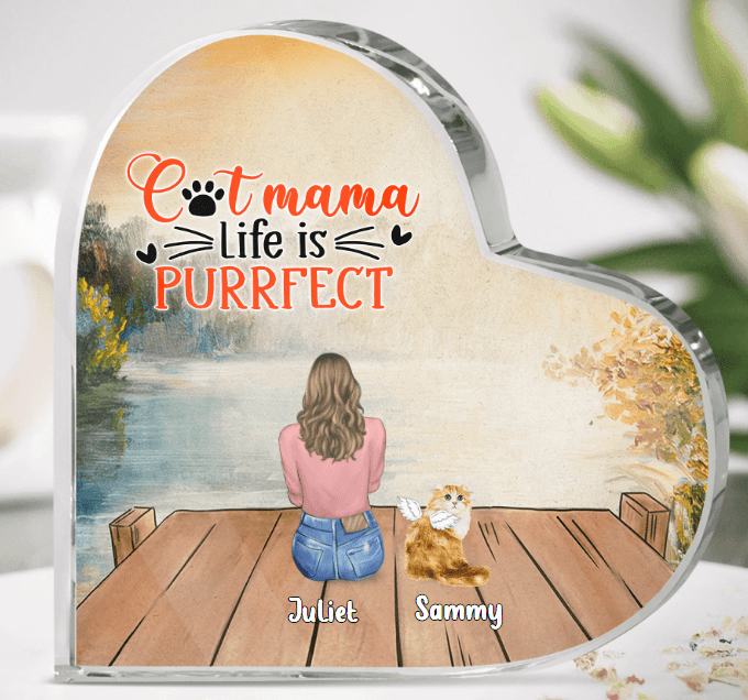 Personalized Cat Mom Dad Heart-Shaped Acrylic Plaque - Up to 4 Cats - Gift Idea For
Cat Lover/Couple - Cat Mama Life Is Purrfect
