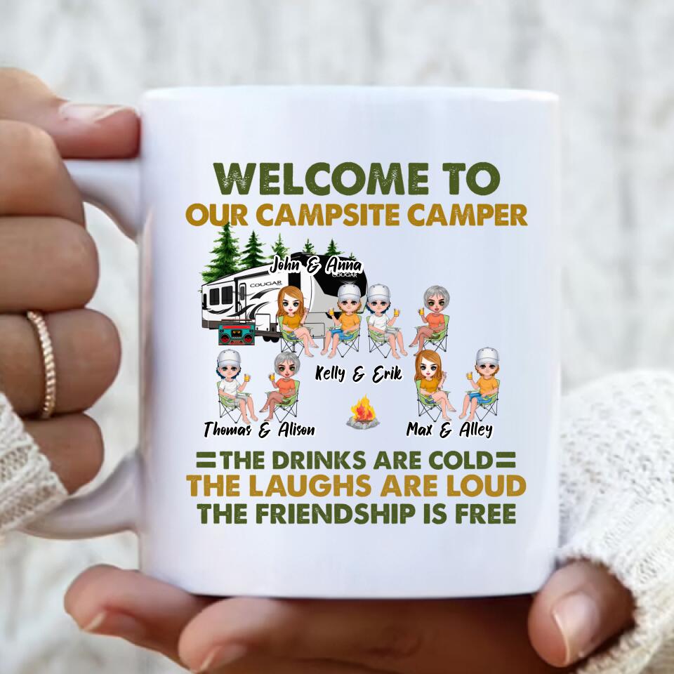 Personalized Camping Friends Mug - Up to 8 People - Best Gift For Camping Lovers - If I'm Drunk It's My Camping Friends Fault