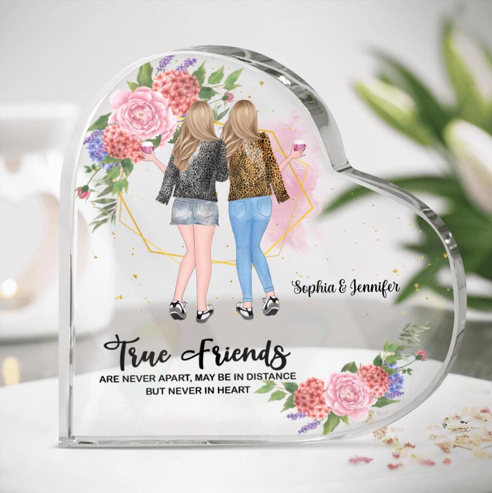 Personalized Bestie Heart-Shaped Acrylic Plaque - Gift Idea For Best Friends - True Friends Are Never Apart, May Be In Distance But Never In Heart
