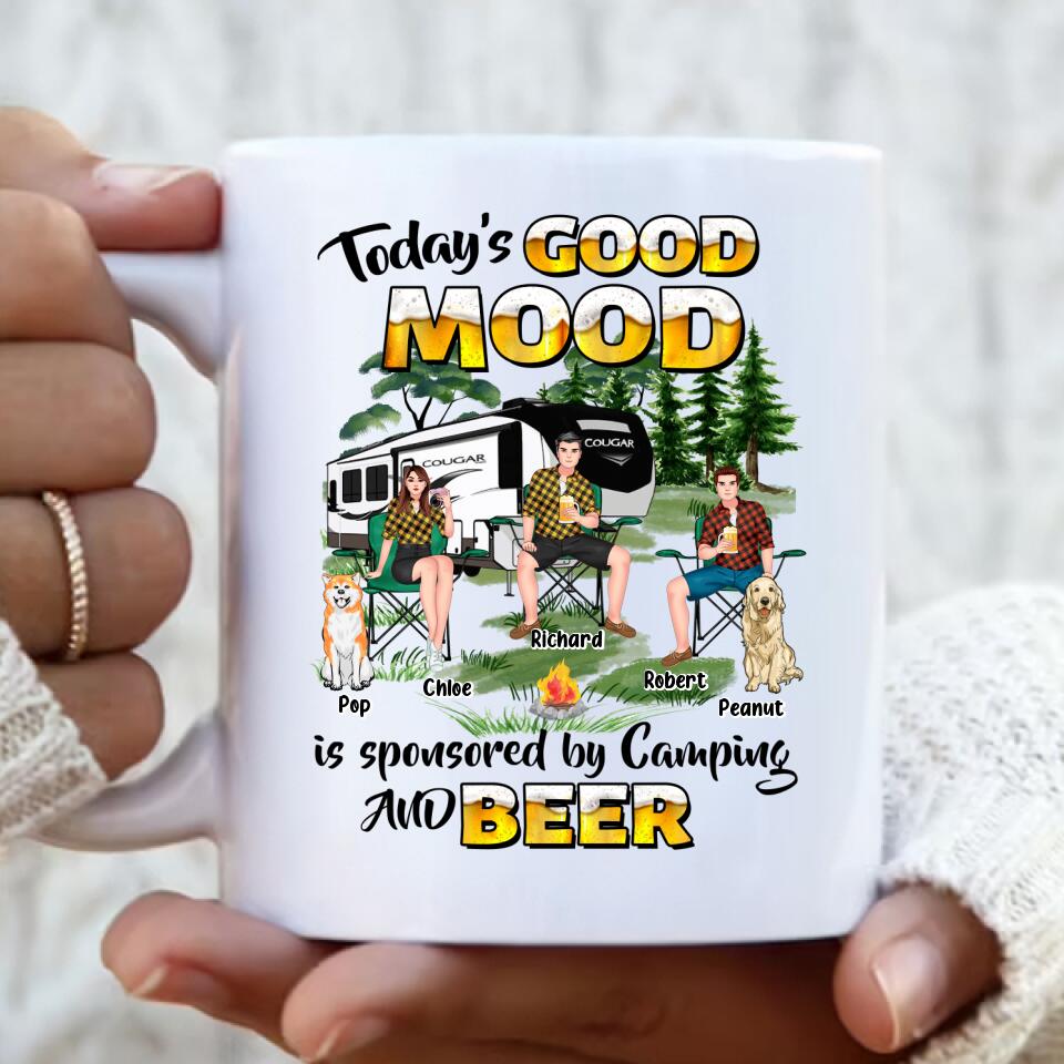 Personalized Camping Coffee Mug - Gift Idea For Camping Lover/Friends/Couple - Up to 3 People And 2 Dogs - Today's Good Mood Is Sponsored By Camping And Beer