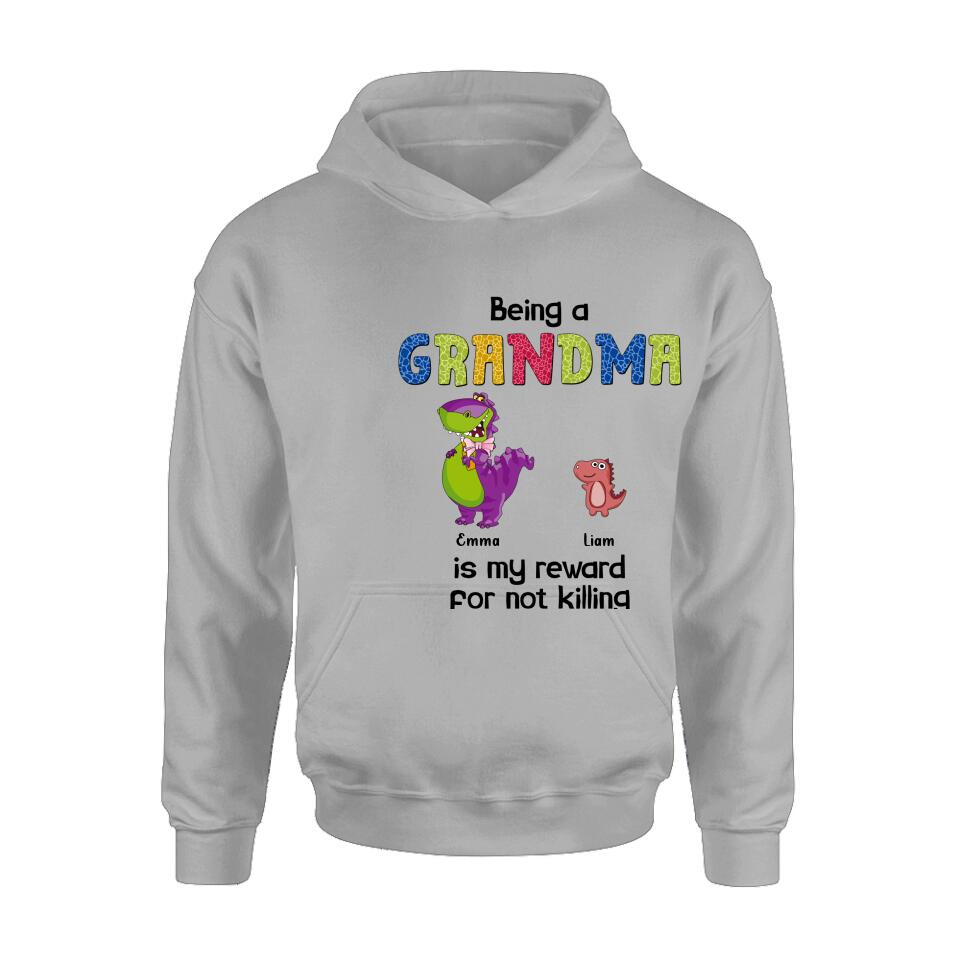 Personalized Grandma Dinosaur Shirt/Hoodie - Up to 6 Grandkids - Gift Idea For Grandma/Mother's Day - I Never Dreamed I'd Be This Crazy Grandma With The Cutest Grandkids Ever