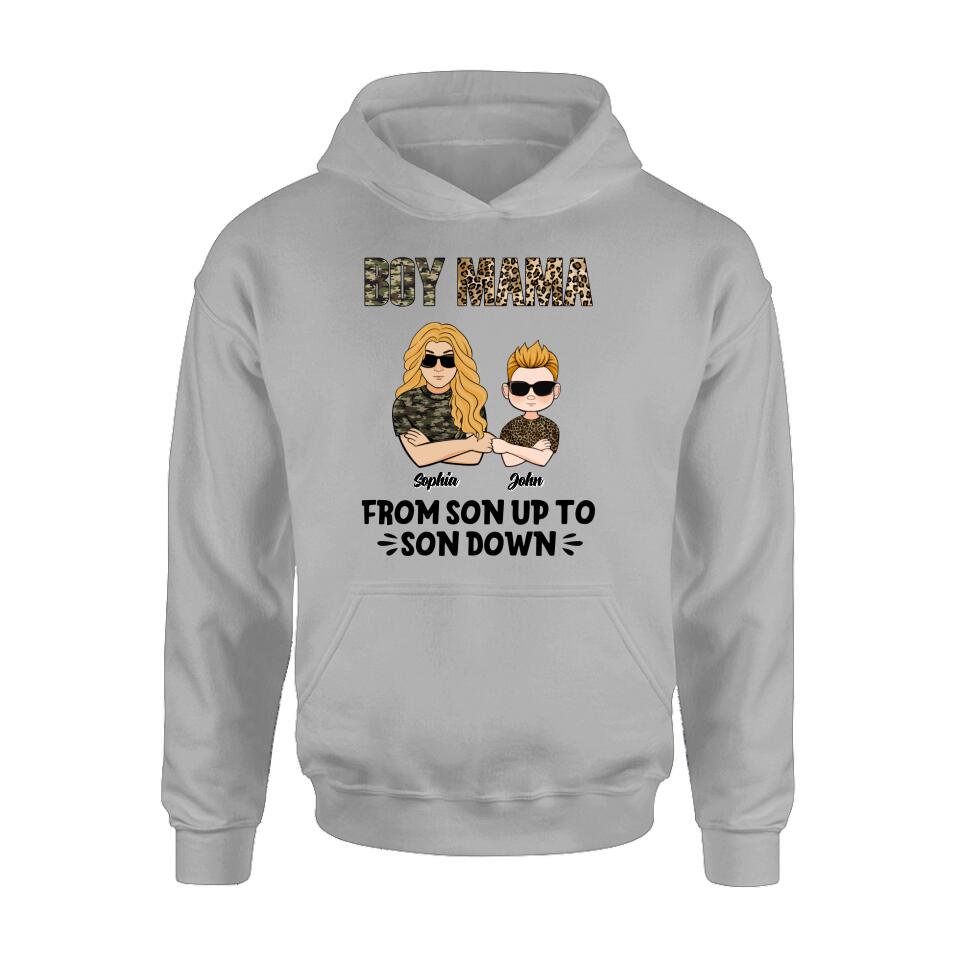 Personalized Boy Mom Shirt/Pullover Hoodie - Up to 5 Kids - Birthday, Mother's Day Gift For Mom, Mother - Boy Mama From Son Up To Son Down