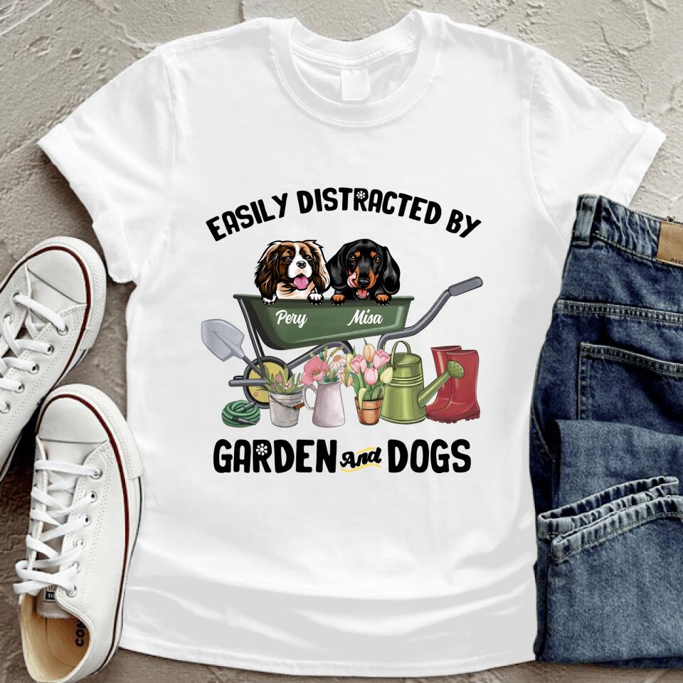 Personalized Dog T-shirt - Gift For Dog Lovers - Easily Distracted By Garden and Dogs