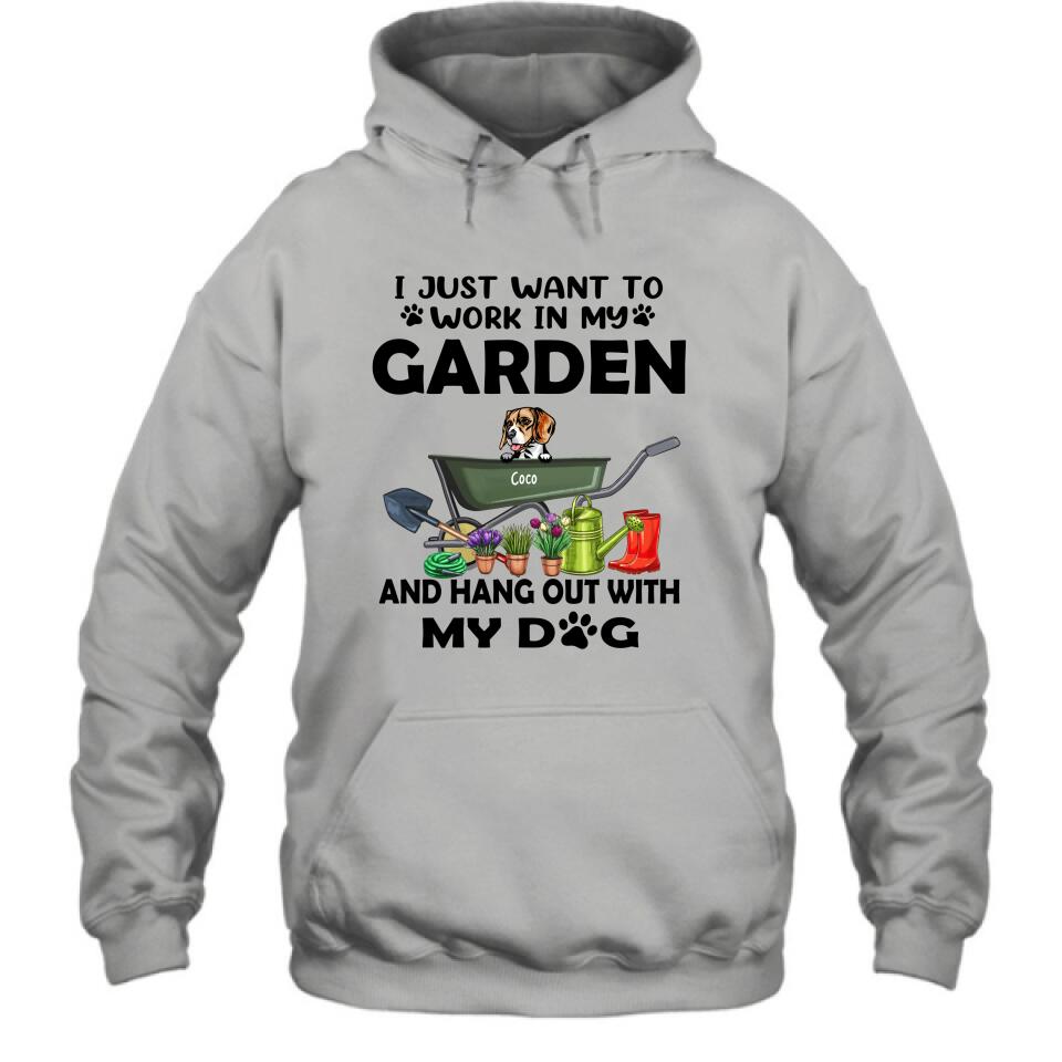 Personalized Dog Garden T-shirt - I Just Want To Work In My Garden And Hang Out With My Dogs - Gift For Dog Lover - GDGJT0