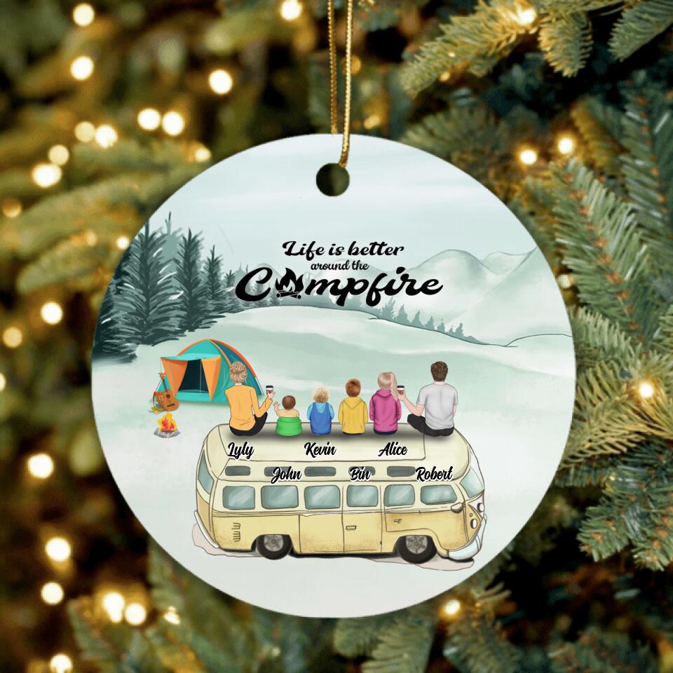 Personalized Camping Ornament - Family On Camper Roof - Life Is Better Around The Campfire - JOWCU0
