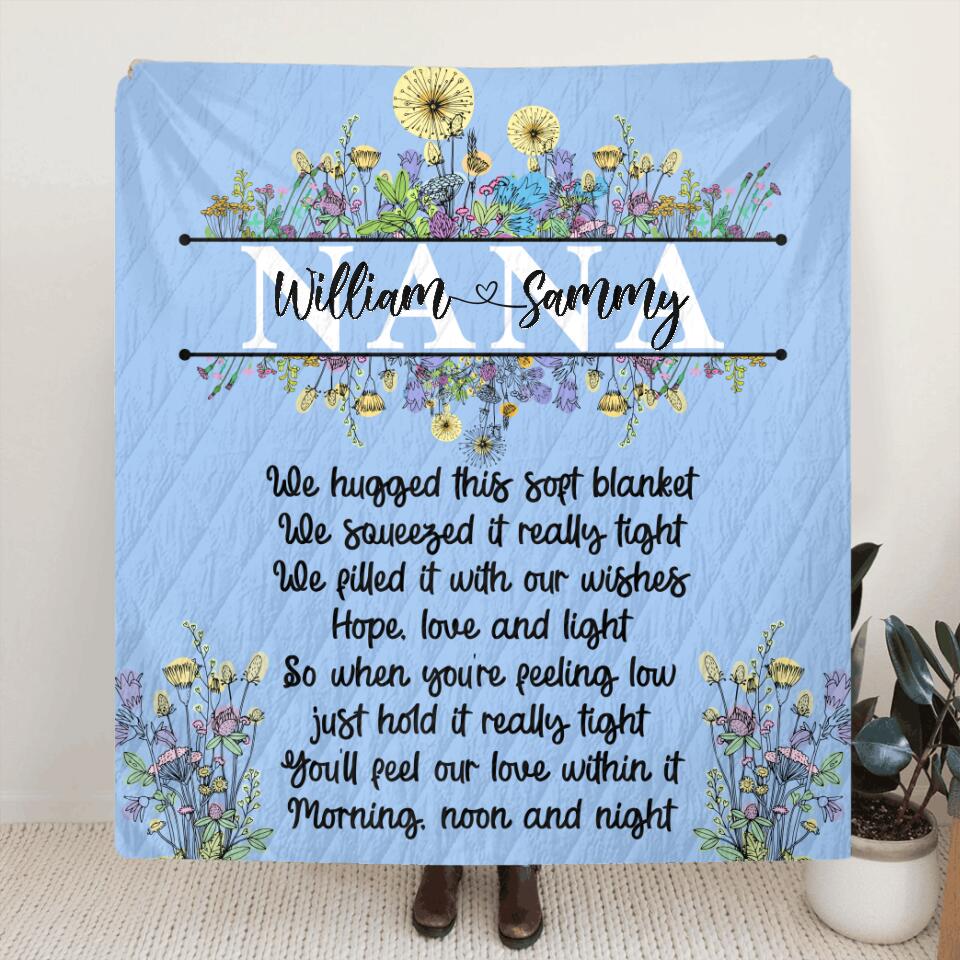 Personalized Grandma Quilt/Fleece Throw Blanket - Up to 7 Kids - Gift Idea For Grandma/Mother's Day - We Hugged This Soft Blanket