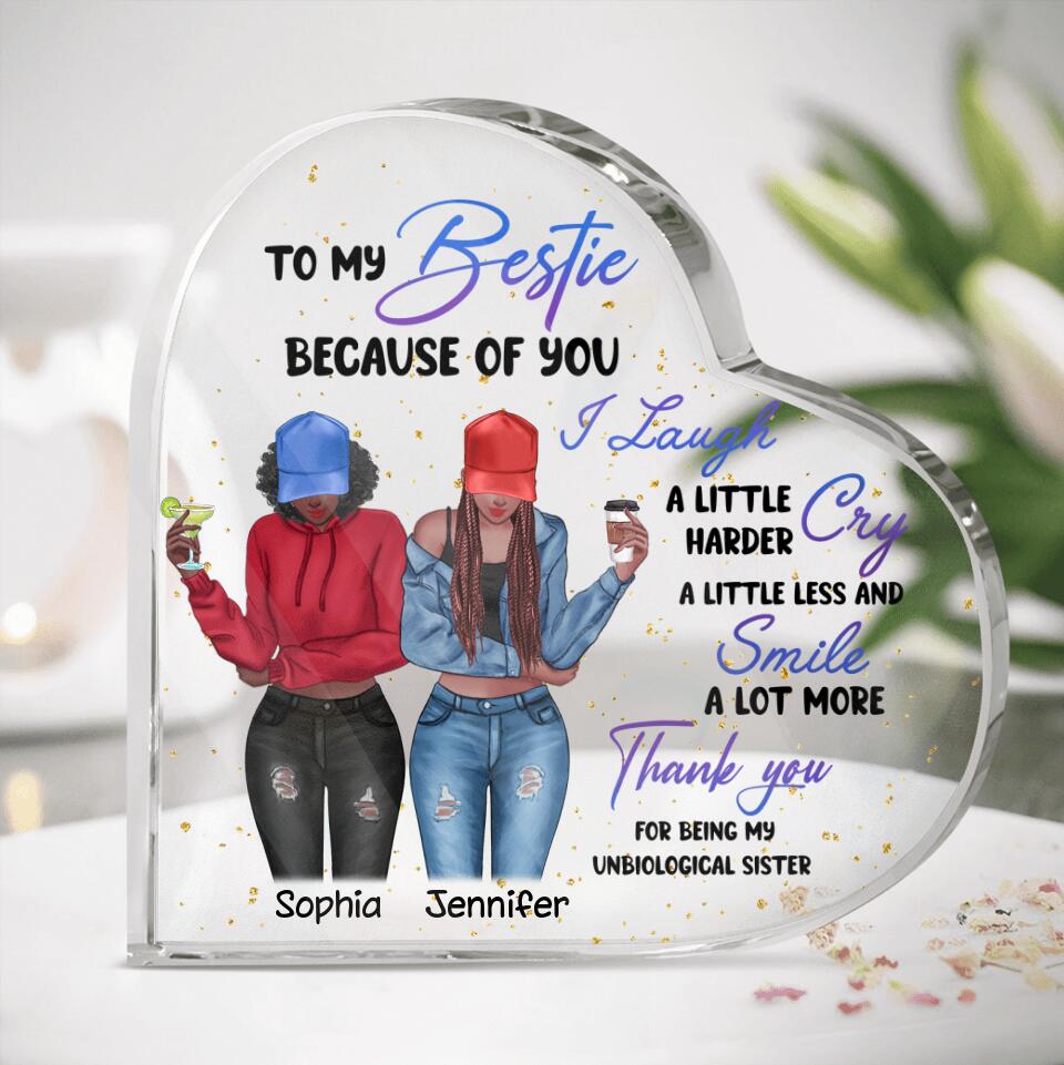 Personalized Bestie Crystal Heart - Gift Idea For Best Friends - Thank You For Being My Unbiological Sister