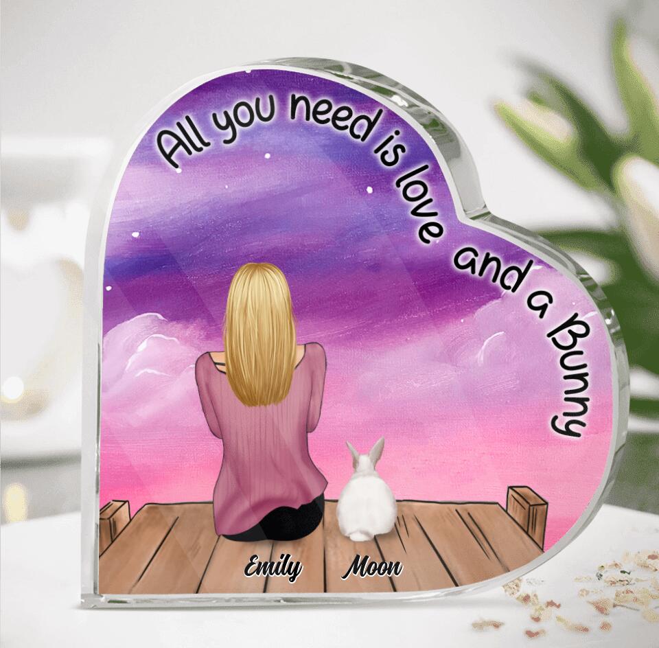 Personalized Bunny Mom Crystal Heart - Gifts For Rabbit Lovers With Up to 5 Rabbits - Just A Girl Who Loves Bunnies
