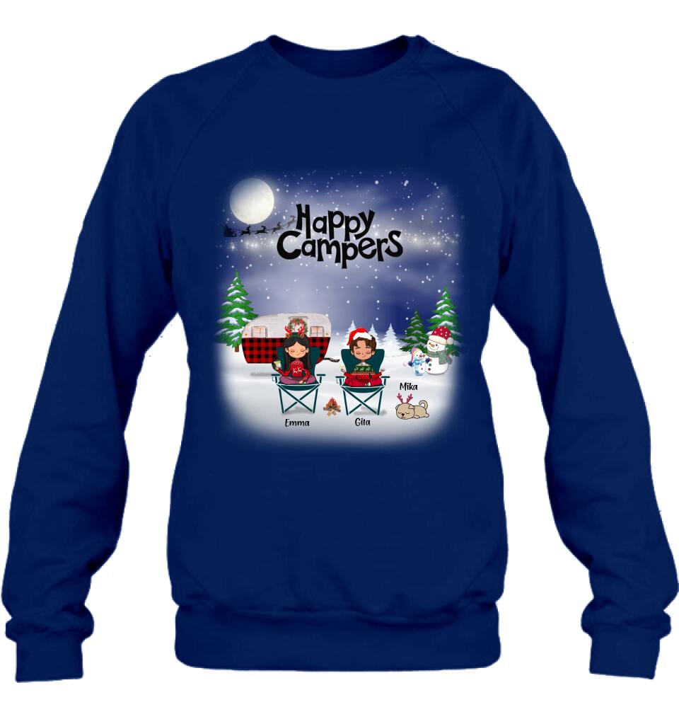 Personalized Couple Camping Xmas T-Shirt/Sweatshirt/Hoodie - Couple With Up to 4 Pets - Christmas Gift For Cat/Dog Lover