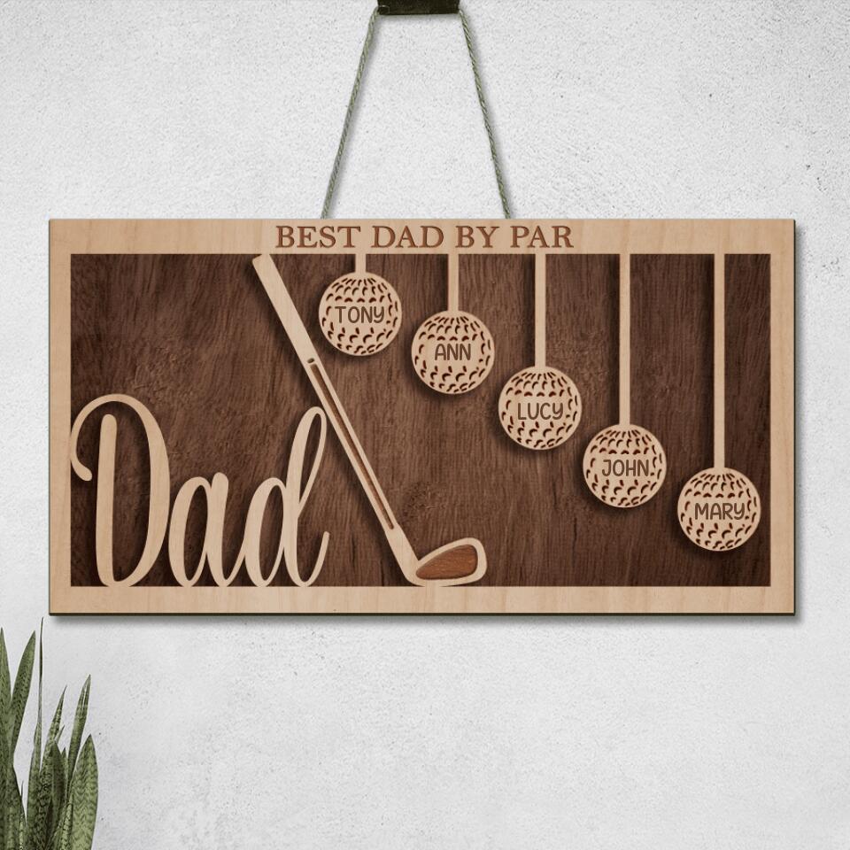 Personalized Best Dad By Par Rectangle Wooden Sign - Gift Idea For Father's Day 2023 From Kid with up to 5 Kids