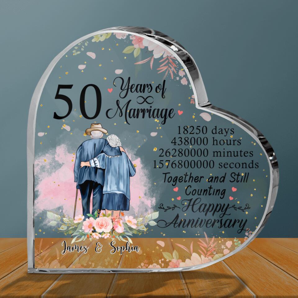 Personalized Old Couple Anniversary Crystal Heart - Gifts Idea For Old Couple/Anniversary - 50 Years Of Marriage, Together And Still Counting