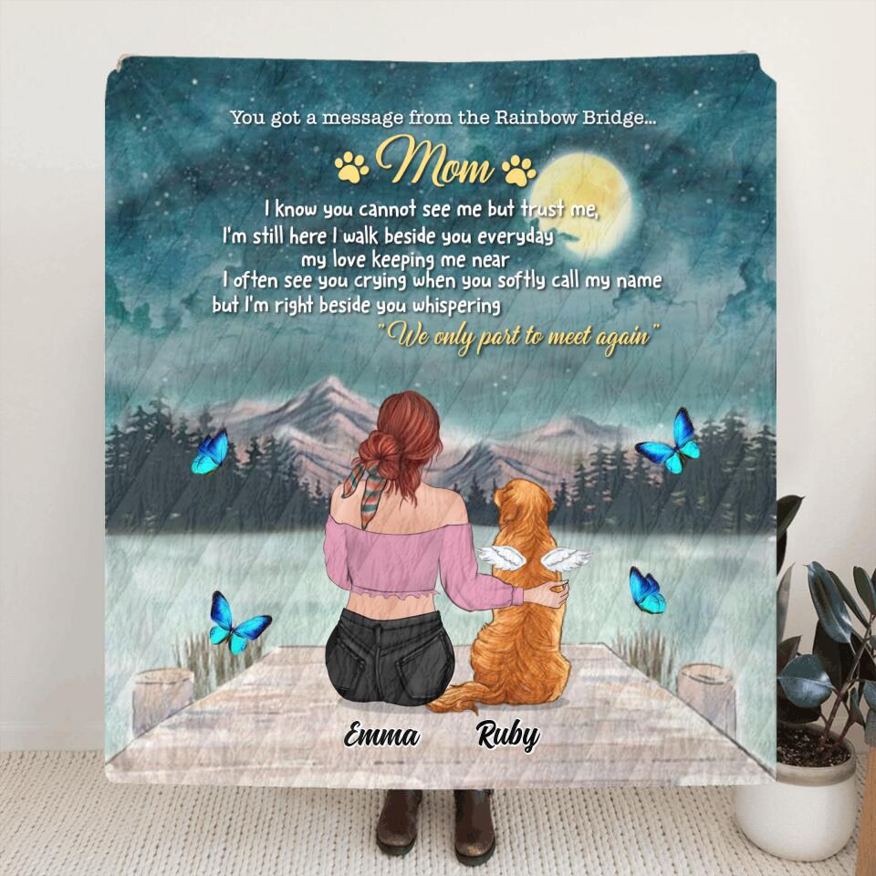 Personalized Memorial Dog/Cat Pillow Cover/Fleece Blanket/Quilt - Adult/Couple With Up to 5 Pets - Memorial Gift For Dog/Cat Lover - You Got A Message From The Rainbow Bridge