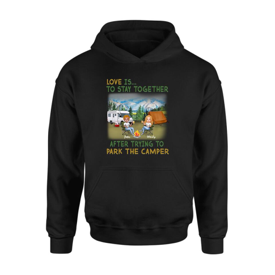 Personalized Camping Couple With Dog Shirt/Pullover Hoodie - Couple With Up to 3 Dogs - Gift Idea For Dog/Camping Lover - Home Is Where We Park It