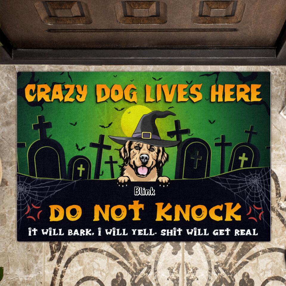 Personalized Halloween Dogs Doormat - Up to 7 Dogs - Halloween Gift For Dog Lovers - Crazy Dog Lives Here Do Not Knock