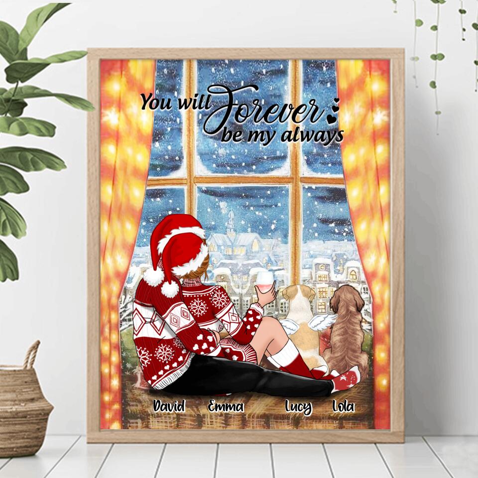Personalized Hugging Couple Xmas Poster - Couple With Up to 2 Pets - Best Gift For Christmas - You Will Forever Be My Always - EWFNOK