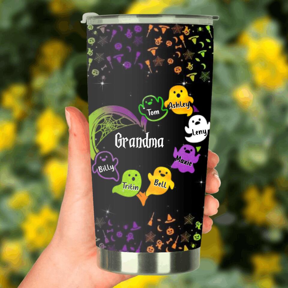 Personalized Grandma & Grandkids Ghost Tumbler - Halloween Gift for Grandmother - Up to 7 Grandkids