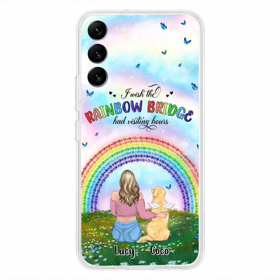 Custom Personalized Dog, Cat Memorial Phone Case - Upto 4 Pets - Memorial Gift For Dog/ Cat Lover - I Wish The Rainbow Bridge Had Visiting Hours - Case For iPhone And Samsung