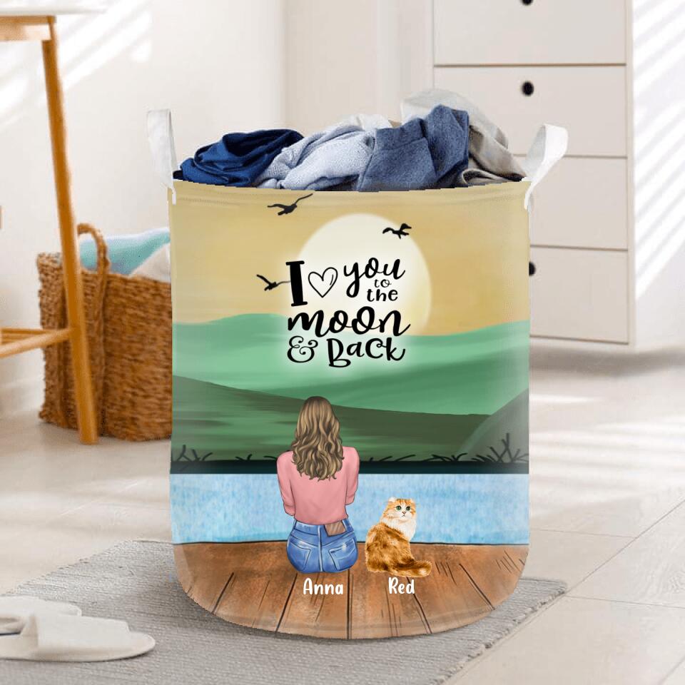 Personalized Pet Mom Laundry Basket - Up to 4 Pets - Gift For Dog/Cat Lovers - I Love You To The Moon & Back