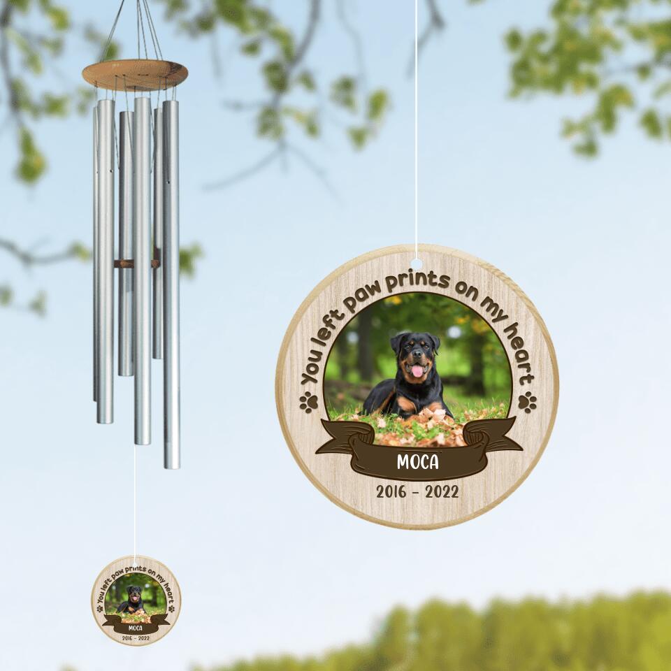 Custom Dog Photo Wind Chime - Memorial Gift Idea For Dog Lover - You Left Paw Prints On My Heart