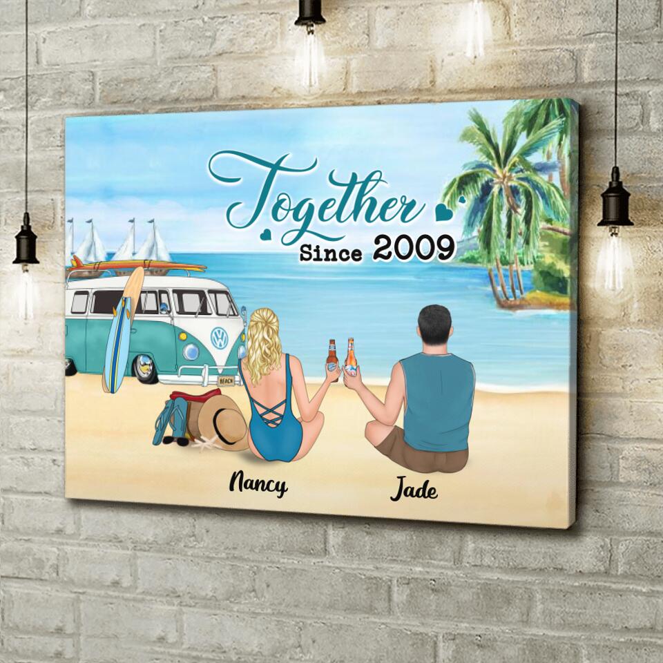 Personalized Beach Camping Canvas - Gifts For Camping/Dog/Cat Lover With Up to 3 Kids And 3 Pets - This Is Our Happy Place