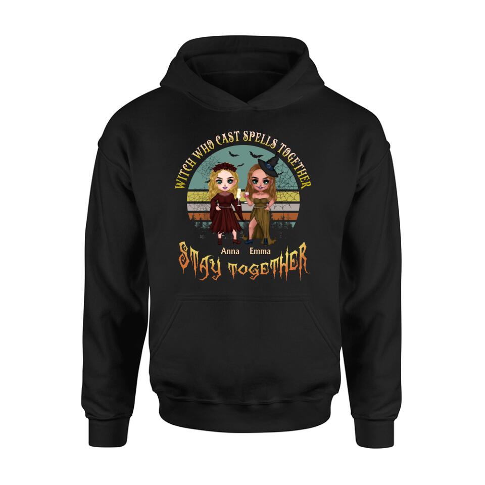 Personalized Witches Shirt - Up to 4 Girls - Halloween Gift Idea For Friends/Sisters/Besties - Witch Who Cast Spells Together Stay Together